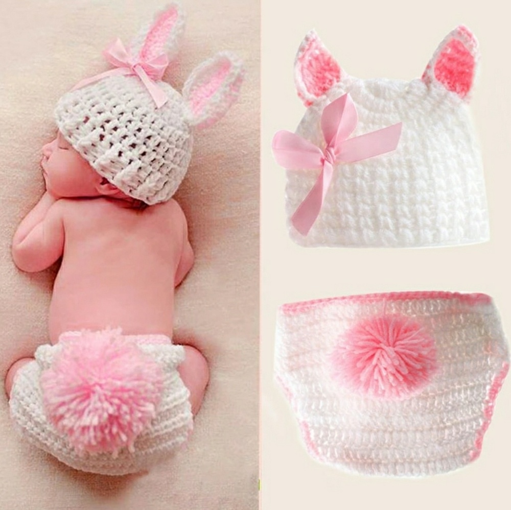 Hand knit bunny girl outfit for newborn photography